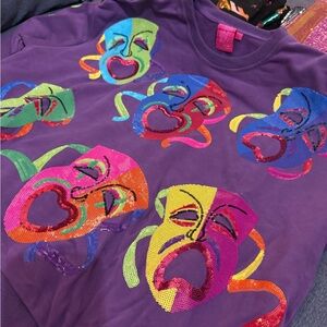 QUEEN OF SPARKLES Purple Sweatshirt with Colorful Sequin Masks